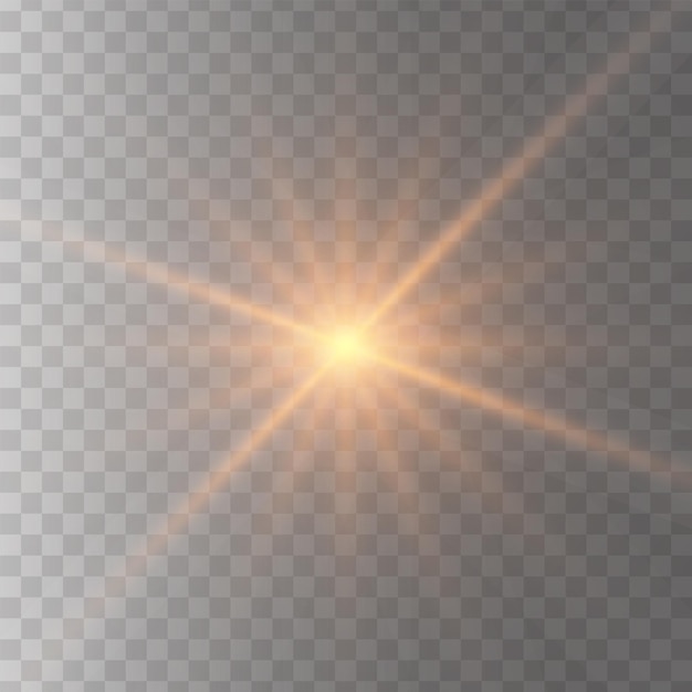 Gold glowing light star transparent shining sun star explodes and bright flash bright starburst
