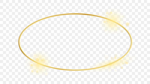 Cornice di forma ovale incandescente oro isolata su sfondo trasparente. cornice lucida con effetti luminosi. illustrazione vettoriale.