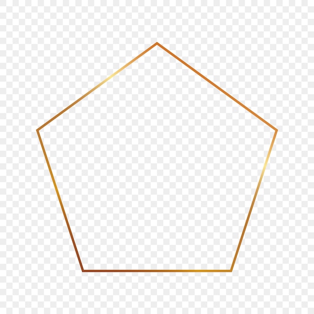 Gold glowing pentagon shape frame isolated on transparent background. Shiny frame with glowing effects. Vector illustration.