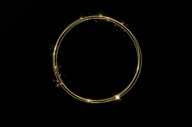 Gold glowing round frame with lights effects isolated. Shining golden ring.   neon swirl trail effect.