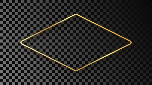 Vector gold glowing rounded rhombus shape frame with shadow