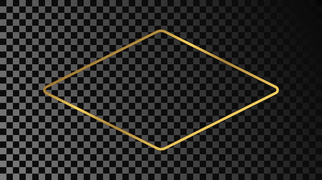 Vector gold glowing rounded rhombus shape frame