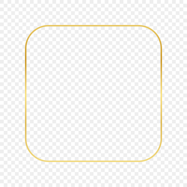 Gold glowing rounded square frame isolated on transparent background shiny frame with glowing effects vector illustration