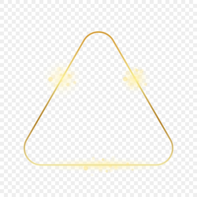 Gold glowing rounded triangle frame isolated on transparent background Shiny frame with glowing effects Vector illustration