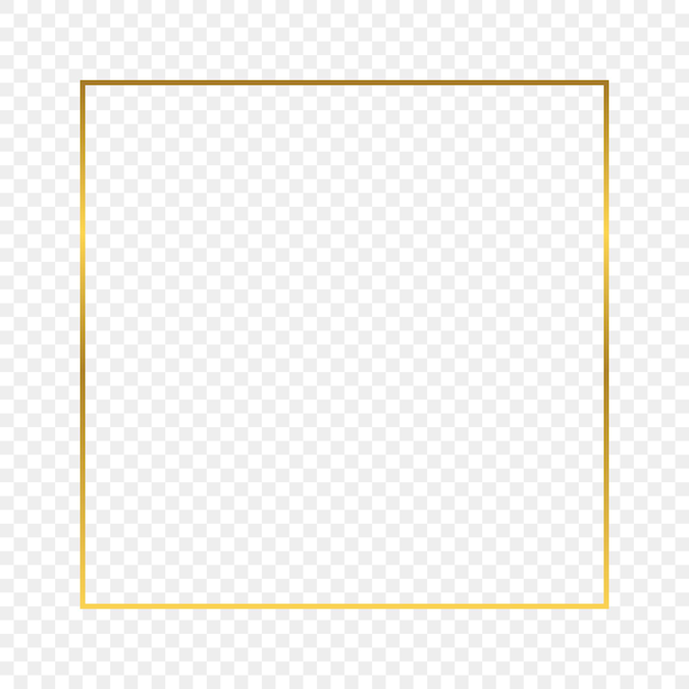 Gold glowing square frame isolated on transparent background. Shiny frame with glowing effects. Vector illustration.