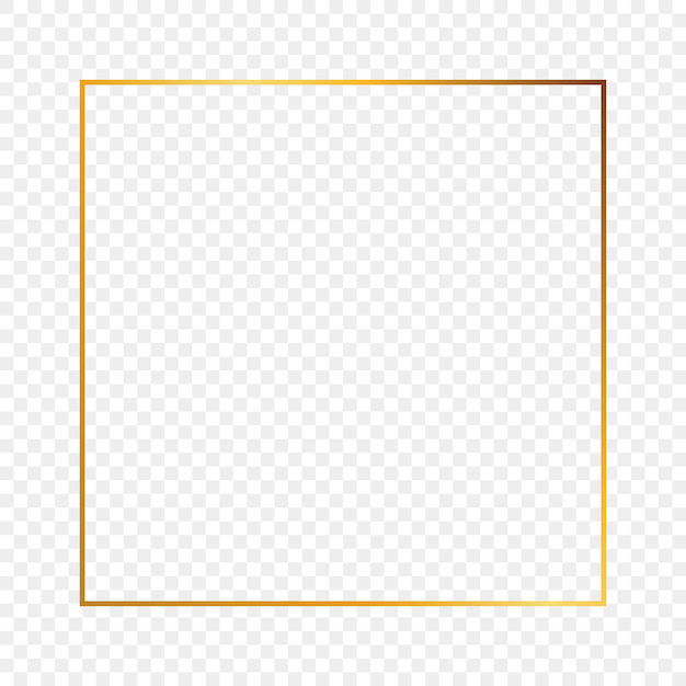 Gold glowing square frame isolated on transparent background. Shiny frame with glowing effects. Vector illustration.