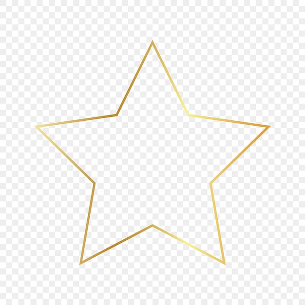 Gold glowing star shape frame isolated on transparent background. Shiny frame with glowing effects. Vector illustration.