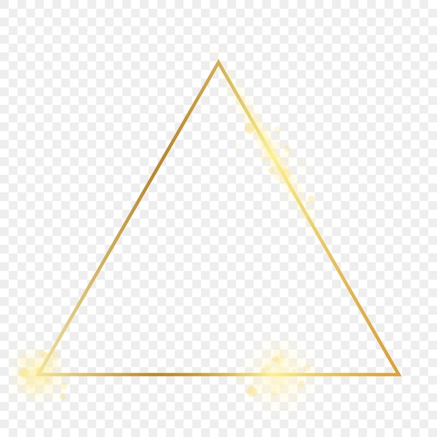 透明な背景に分離された金色に輝く三角形のフレーム。輝く効果のある光沢のあるフレーム。ベクトルイラスト。