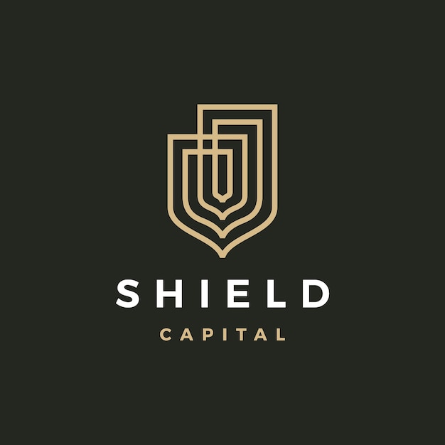 Gold Golden Shield Protector Security Outline Logo Vector Icon Illustration