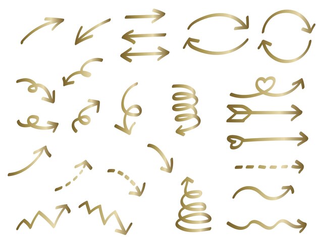 Vector gold gradation handwriting arrow set