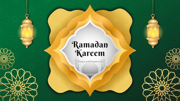 Gradiente oro geometria islamica ramadan kareem modello verde sfondo astratto