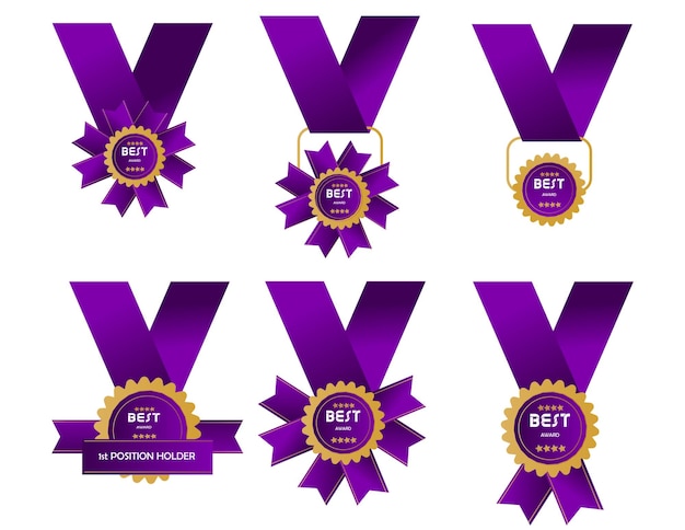 Gold gradient purple warranty badges and stamps with ribbon