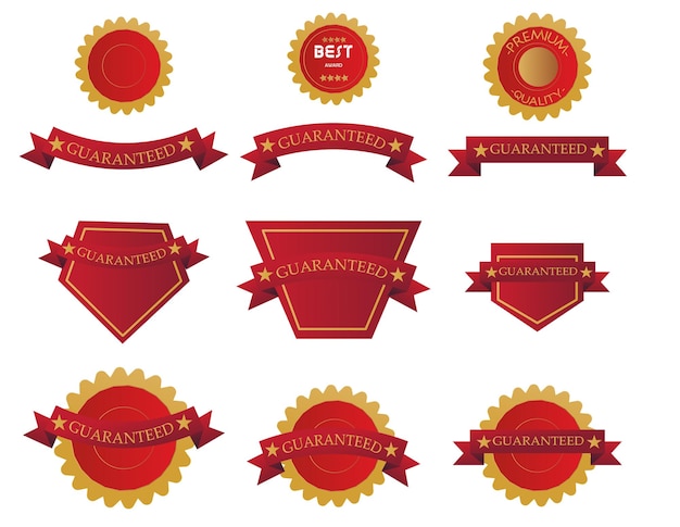 Gold and gradient red warranty badges and stamps with ribon 