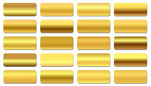 Vector gold gradient texture pack shiny golden metal foil gradient set vector illustration