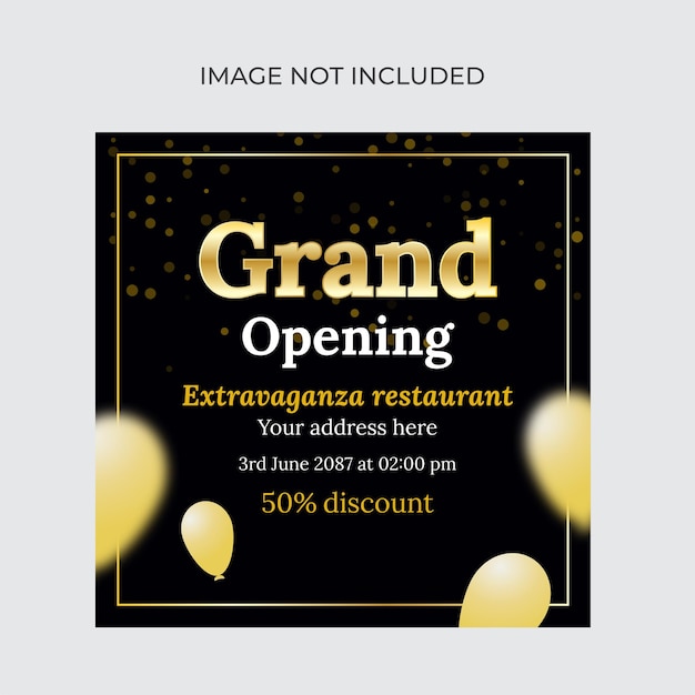 Vector gold grand opening instagram design template