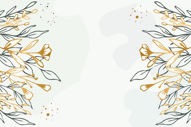 Gold and green floral border with gold leaves and white background