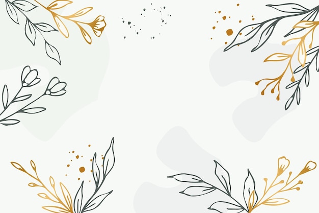 Gold and green floral border with gold leaves and white background