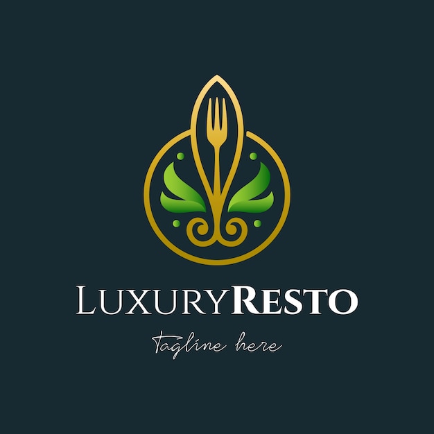 Gold and green luxury restaurant logo template