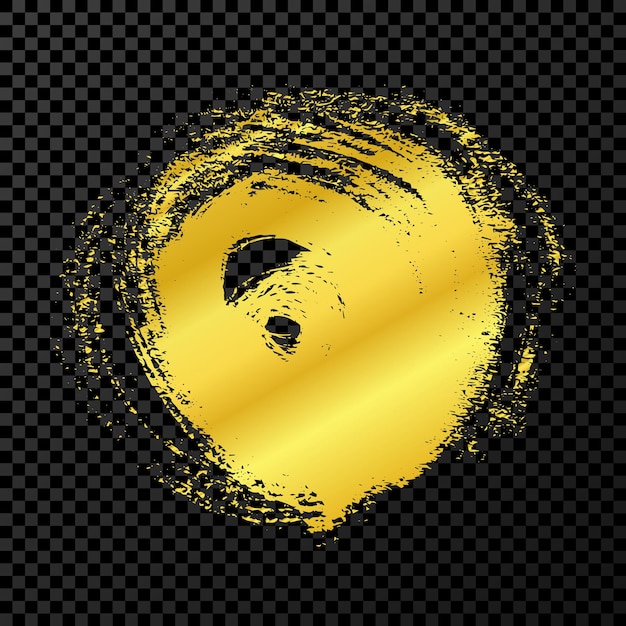 Gold grunge brush stroke. paint in gold brush ink stain. ink spot isolated on dark transparent background. vector illustration