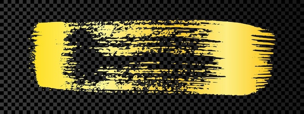 Vector gold grunge brush stroke. painted ink stripe. gold ink spot isolated on dark transparent background. vector illustration