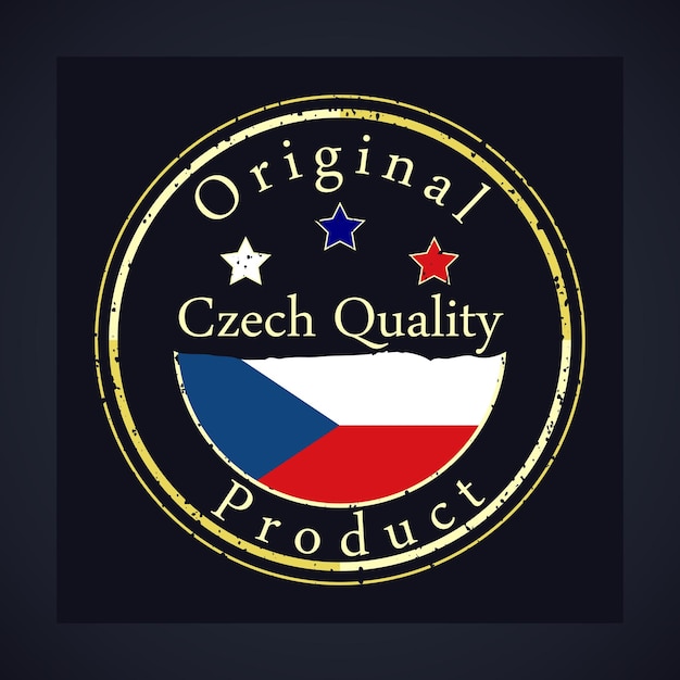 Gold grunge stamp with the text Czech quality and original product Label contains Czech flag