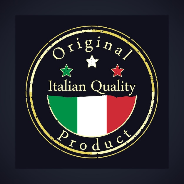 Vector gold grunge stamp with the text italian quality and original product italian flag