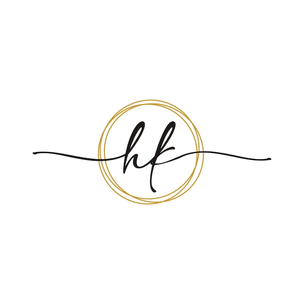 Gold H K Initial Script Letter Beauty Logo Template