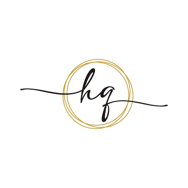 Gold H Q Initial Script Letter Beauty Logo Template