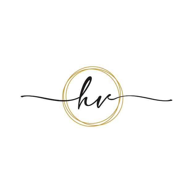 Gold H V Initial Script Letter Beauty Logo Template