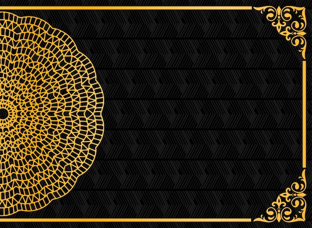 Gold half mandala pattern on black background