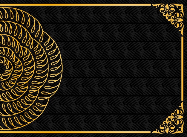 Gold half mandala pattern on black background