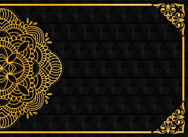 Gold half mandala pattern on black background