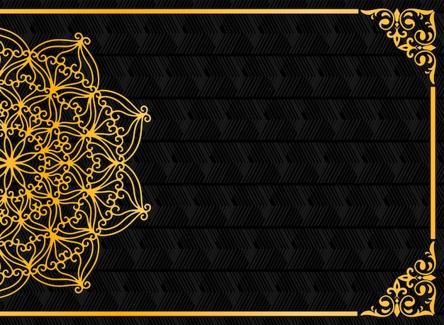 Gold half mandala pattern on black background