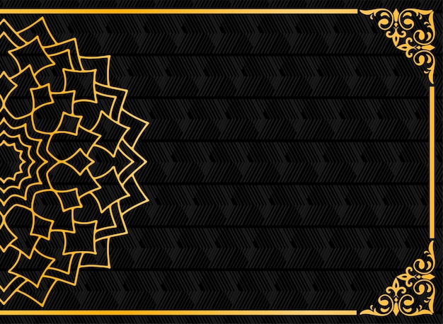 Gold half mandala pattern on black background