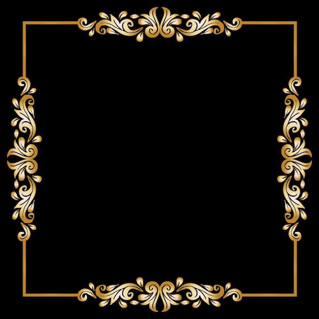 Vector gold hand drawing retro floral frame