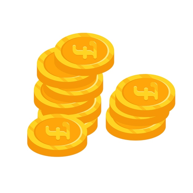 Gold handful of pound coins vector flat illustration