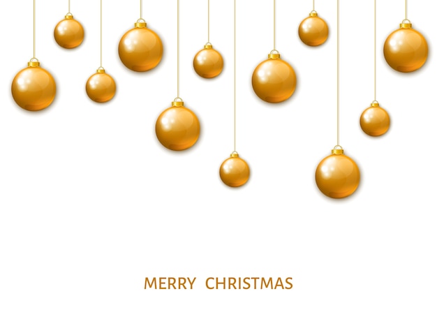 Gold  hanging Christmas balls isolated on white background Xmas realistic baubles