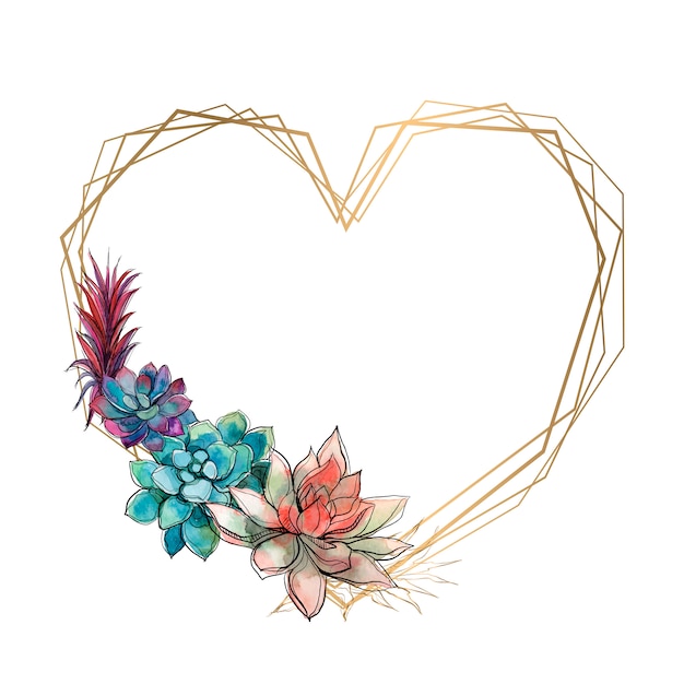 Gold heart frame with succulents