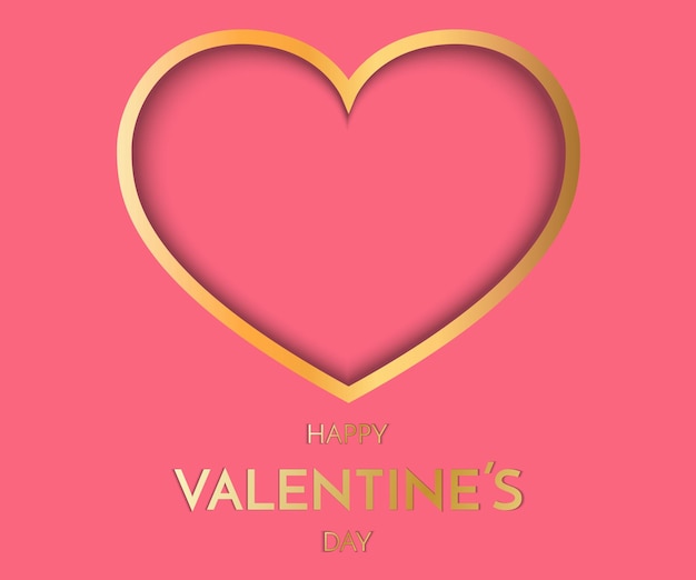 Vector gold heart on pink background symbol of love valentine day greeting card