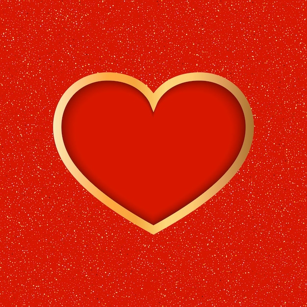 Vector gold heart on red glitter background symbol of love design element for valentine s day