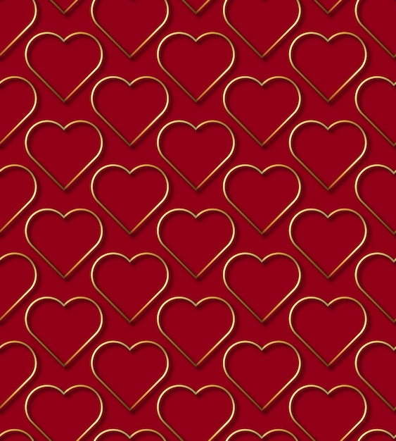 Вектор Золотые сердца на красном фоне день святого валентина