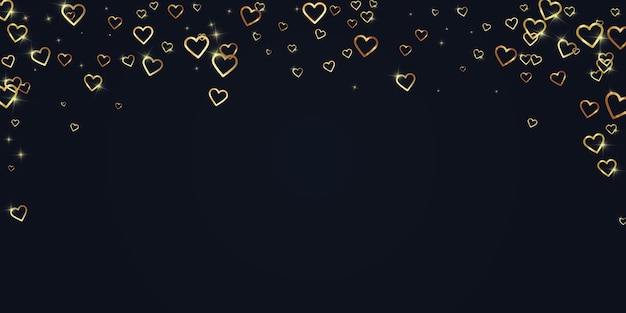 Vector gold hearts scattered on black background