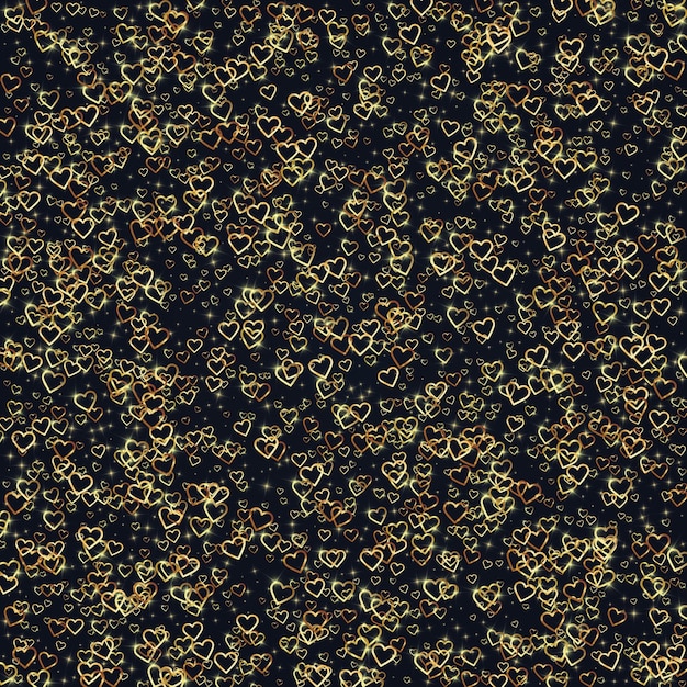 Premium Vector | Gold hearts scattered on black background