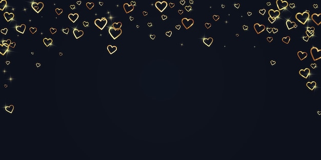 Gold hearts scattered on black background