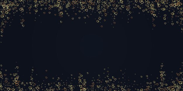 Vector gold hearts scattered on black background