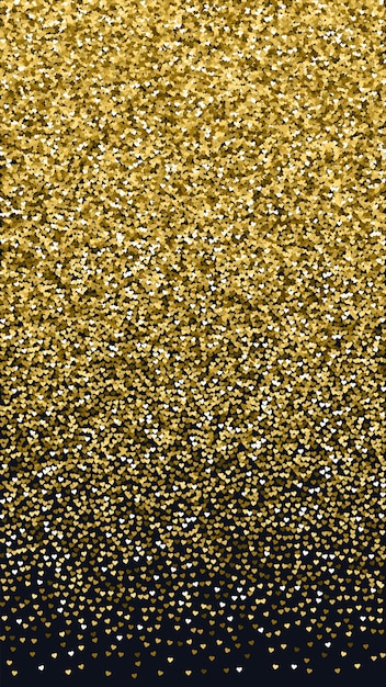 Vector gold hearts scattered on black background