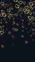 Vector gold hearts scattered on black background