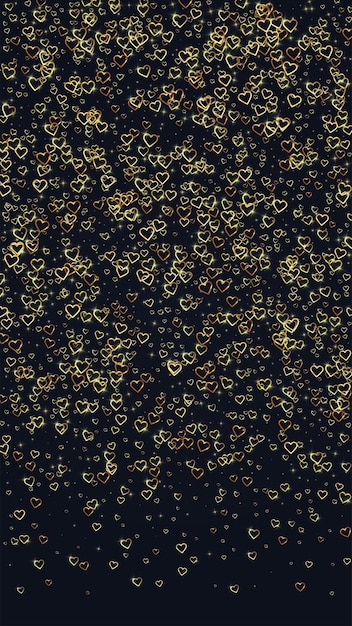 Vector gold hearts scattered on black background