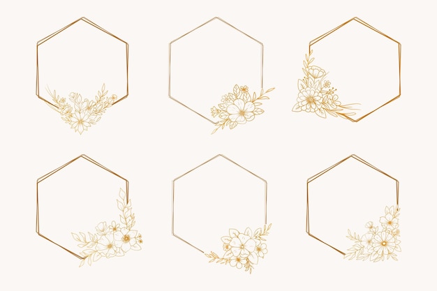 золотые шестиугольные цветочные рамки