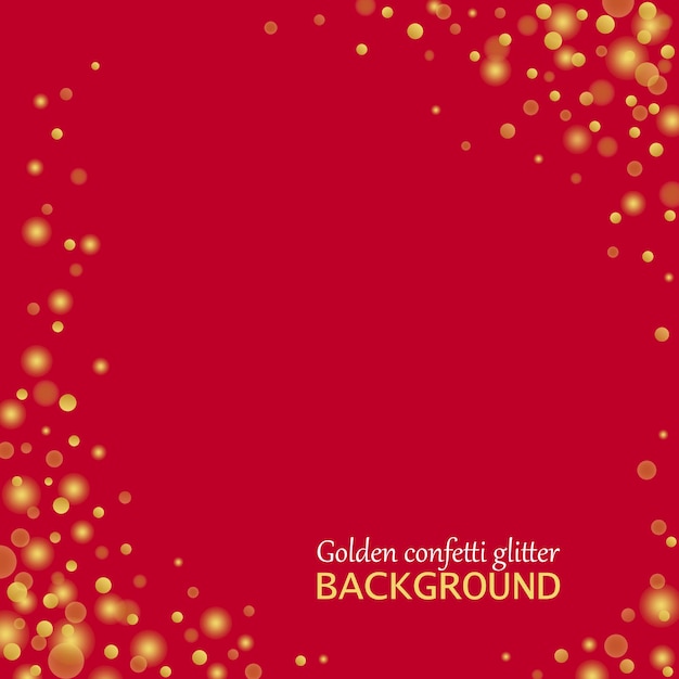 Gold holiday confetti glitter on red background Alluring festive overlay template Majestic merry sparkling frame Rich polka dots vector illustration